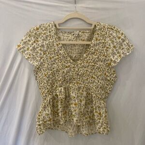 American Eagle Yellow Floral Smocked Crop Top small